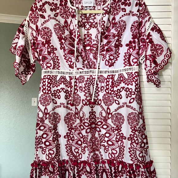 Saylor Embroidered Eyelet Red Dress size XS - Picture 5 of 9